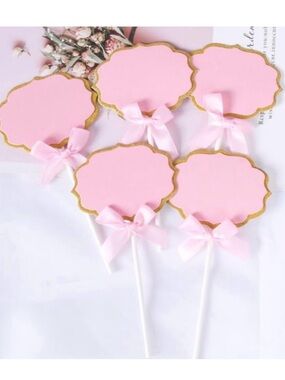 💞 New Pack of 10 Pink & Gold Glitter Buffet Food Label Cupcake Toppers